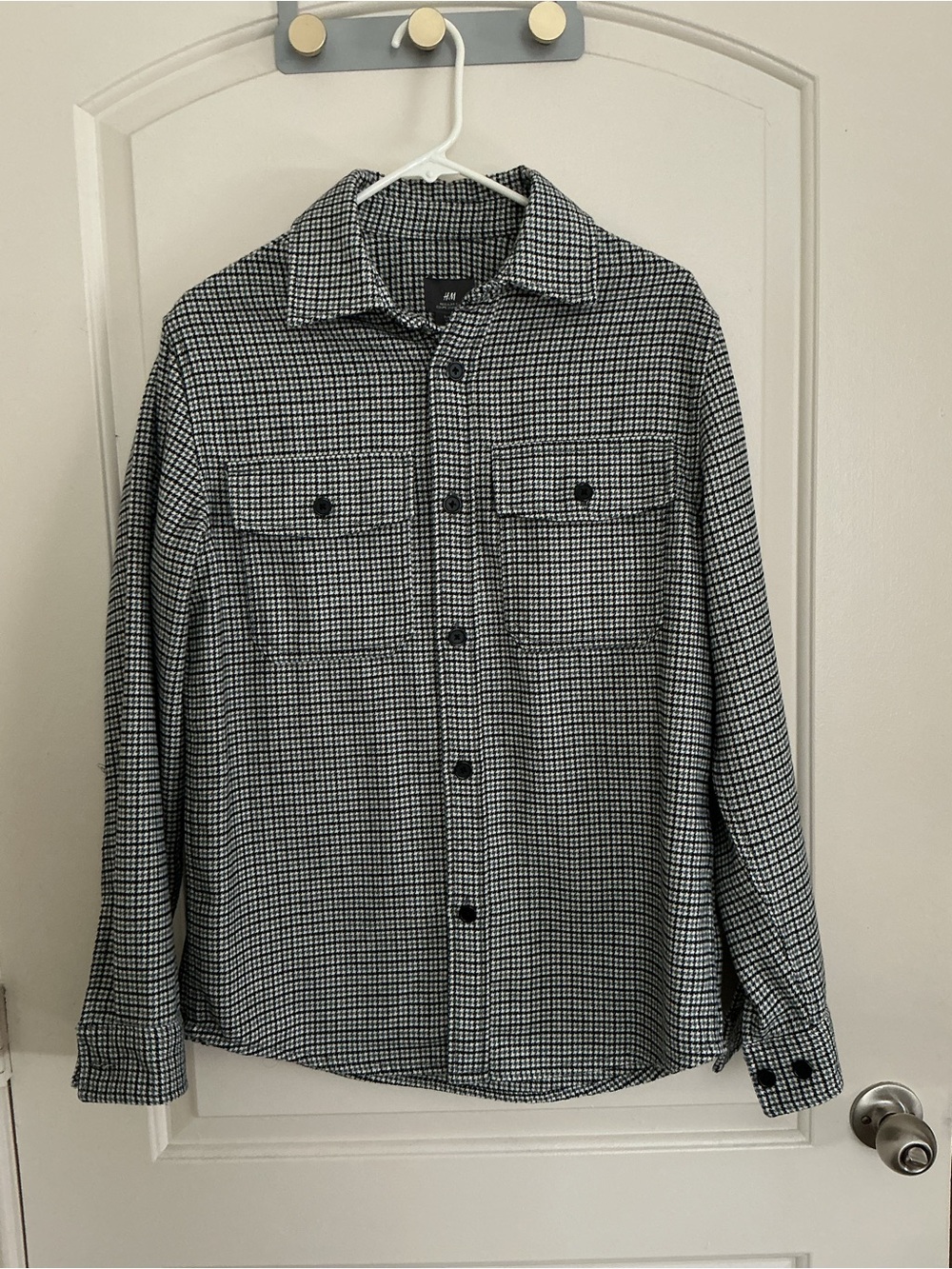 H&M Black and White Check Lightweight Shirt Jacket